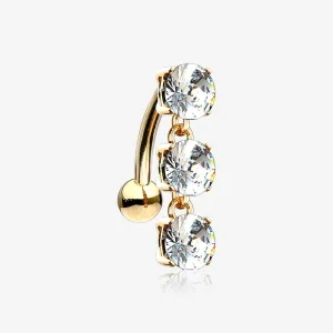 14 Karat Gold Brilliant Triple Dangle Sparkle Top-Down Reverse Belly Button Ring