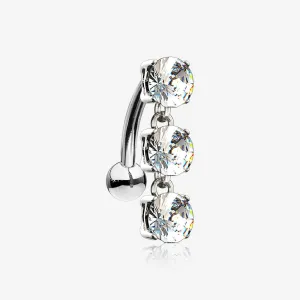 14 Karat White Gold Brilliant Triple Dangle Sparkle Top-Down Reverse Belly Button Ring