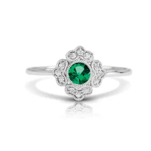 14kt Gold 1/15 ct tw Vintage Ring F VS Diamonds Emerald Center