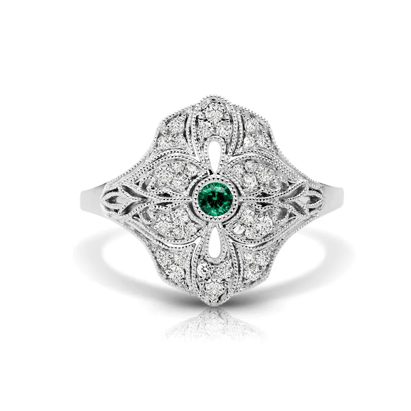 14kt Gold 1/5 ct tw Vintage Ring F VS Diamonds Emerald Center