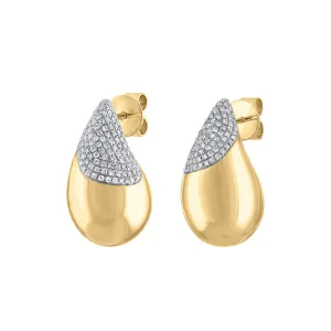 14KT GOLD PAVE DIAMOND PUFF TEARDROP EARRING