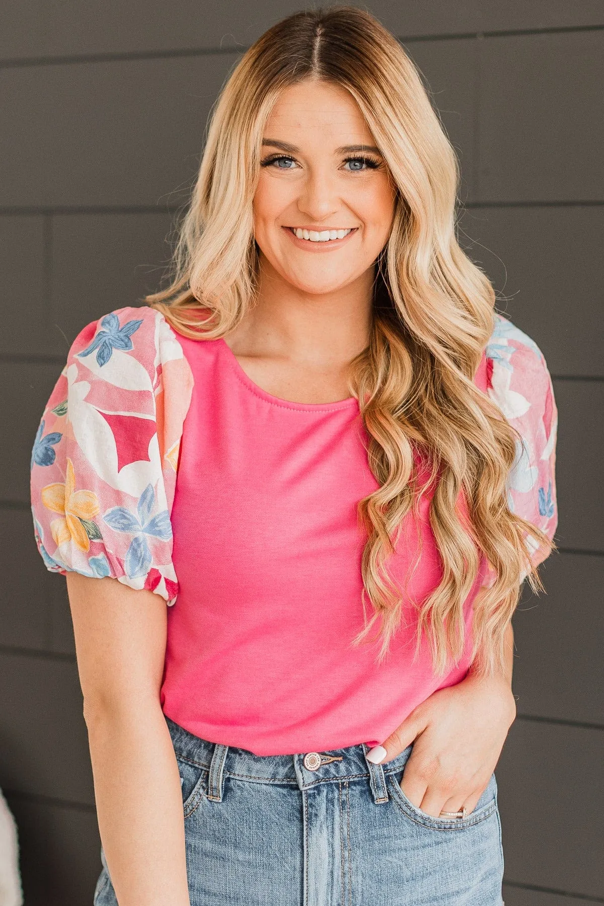 Adoring You Puff Sleeve Top- Pink