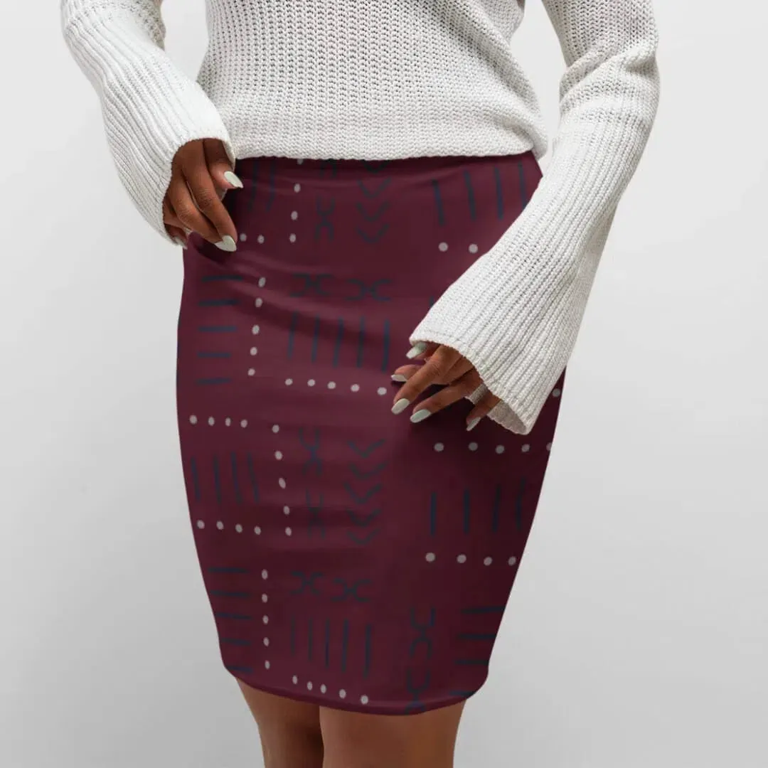 African Print Pencil Skirts Crimson