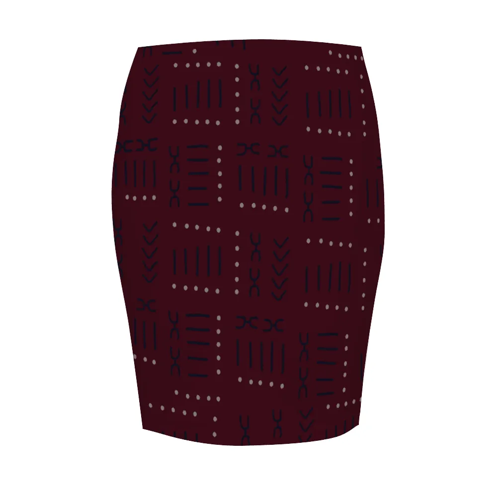 African Print Pencil Skirts Crimson