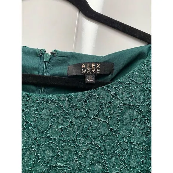 Alex Marie NWT Metallic Lace Sheath Blouson Green Dress, Size 14, MSRP $139