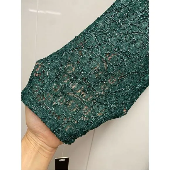 Alex Marie NWT Metallic Lace Sheath Blouson Green Dress, Size 14, MSRP $139