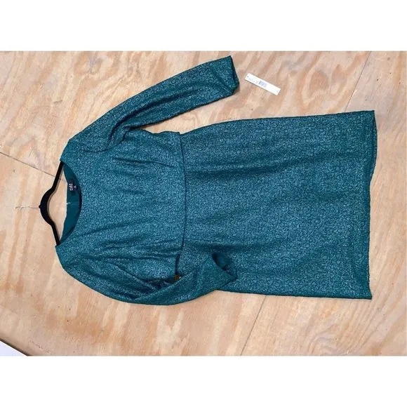 Alex Marie NWT Metallic Lace Sheath Blouson Green Dress, Size 14, MSRP $139