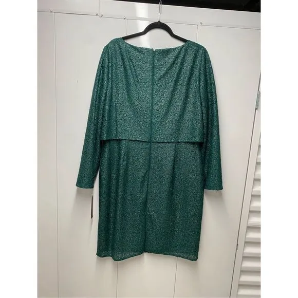 Alex Marie NWT Metallic Lace Sheath Blouson Green Dress, Size 14, MSRP $139