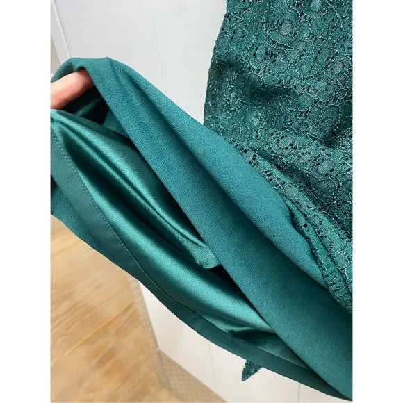Alex Marie NWT Metallic Lace Sheath Blouson Green Dress, Size 14, MSRP $139