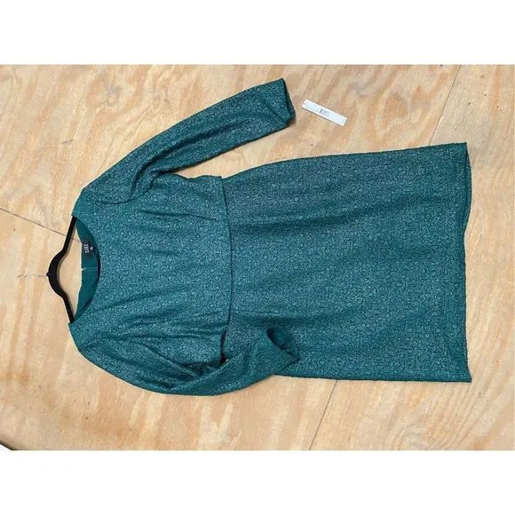 Alex Marie NWT Metallic Lace Sheath Blouson Green Dress, Size 14, MSRP $139