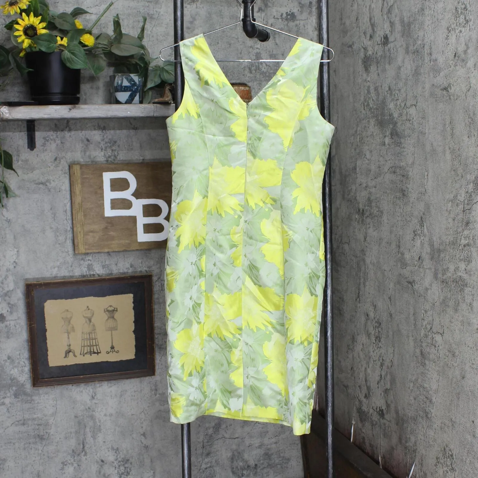 Anne Klein Women's Jacquard V-Neck Sheath Dress 10869721 Sprout Multi Yellow 2