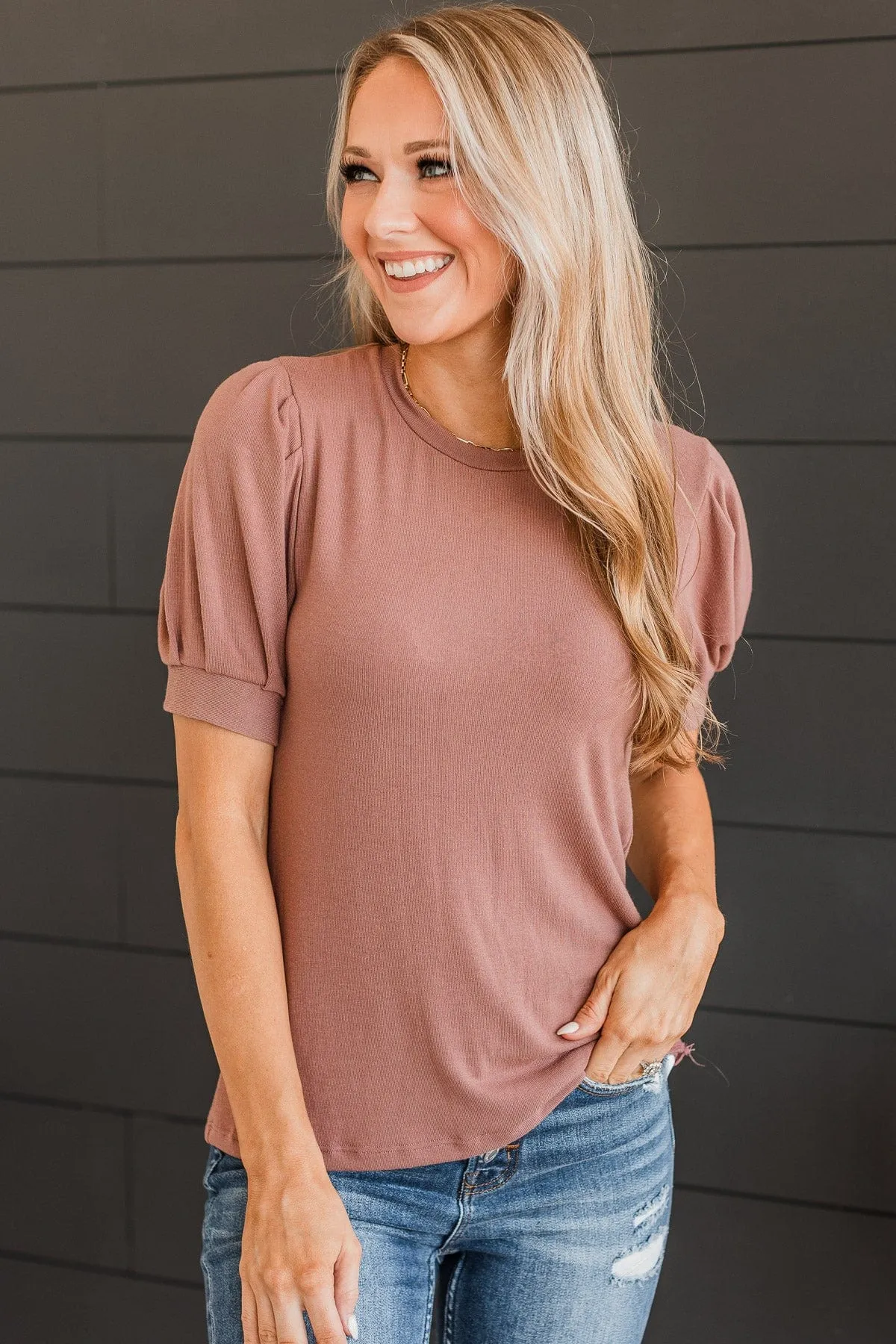 Be Mine Forever Puff Sleeve Top- Dusty Rose