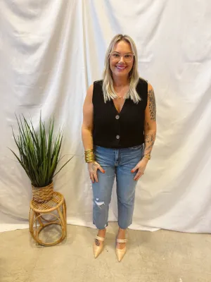 Black V Neck Button Down Sweater Vest