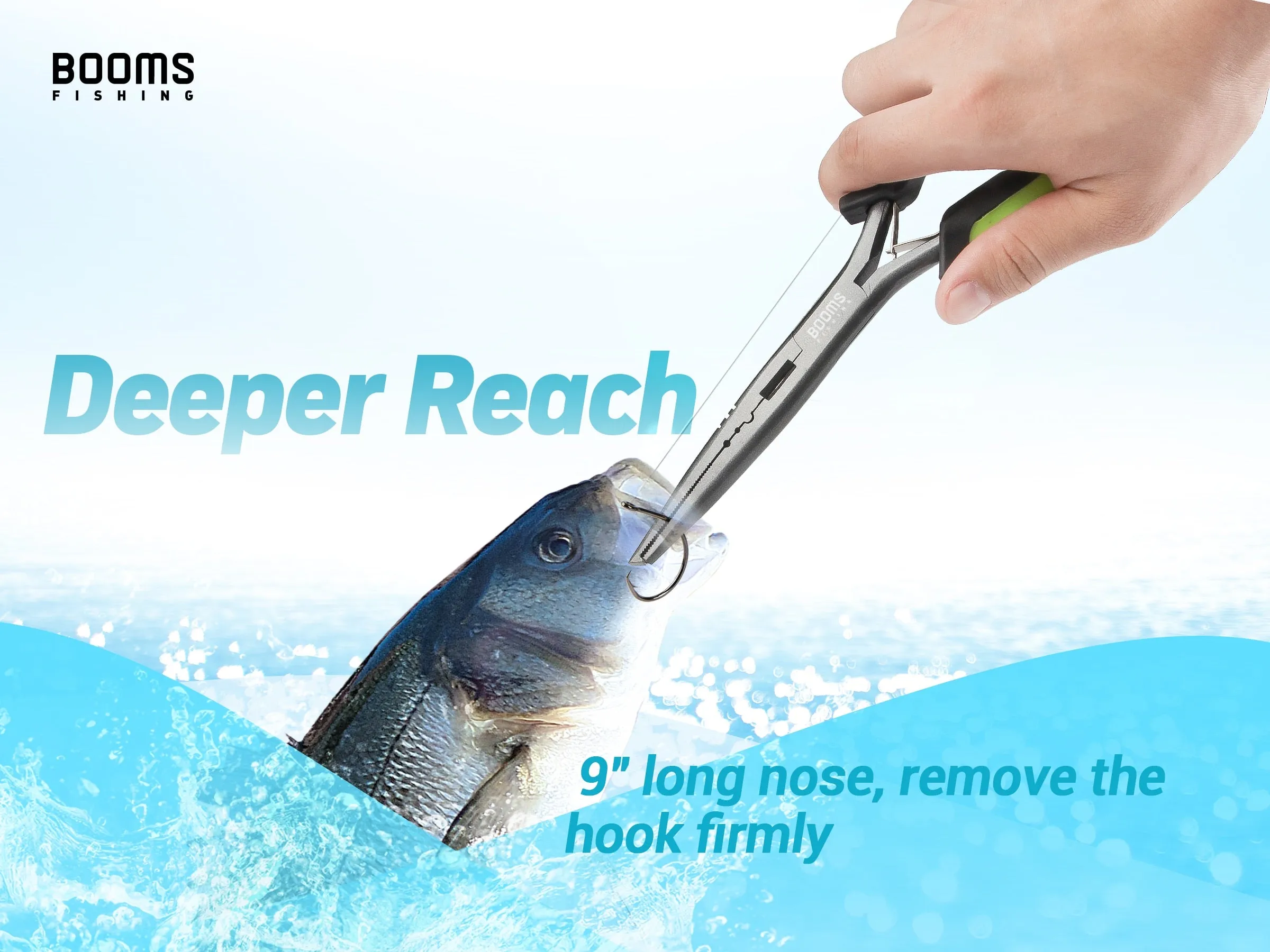 Booms F03 Fisherman's Fishing Pliers 23cm Long Nose Hook Remover Tools Stainless Steel Line Cutter Scissors