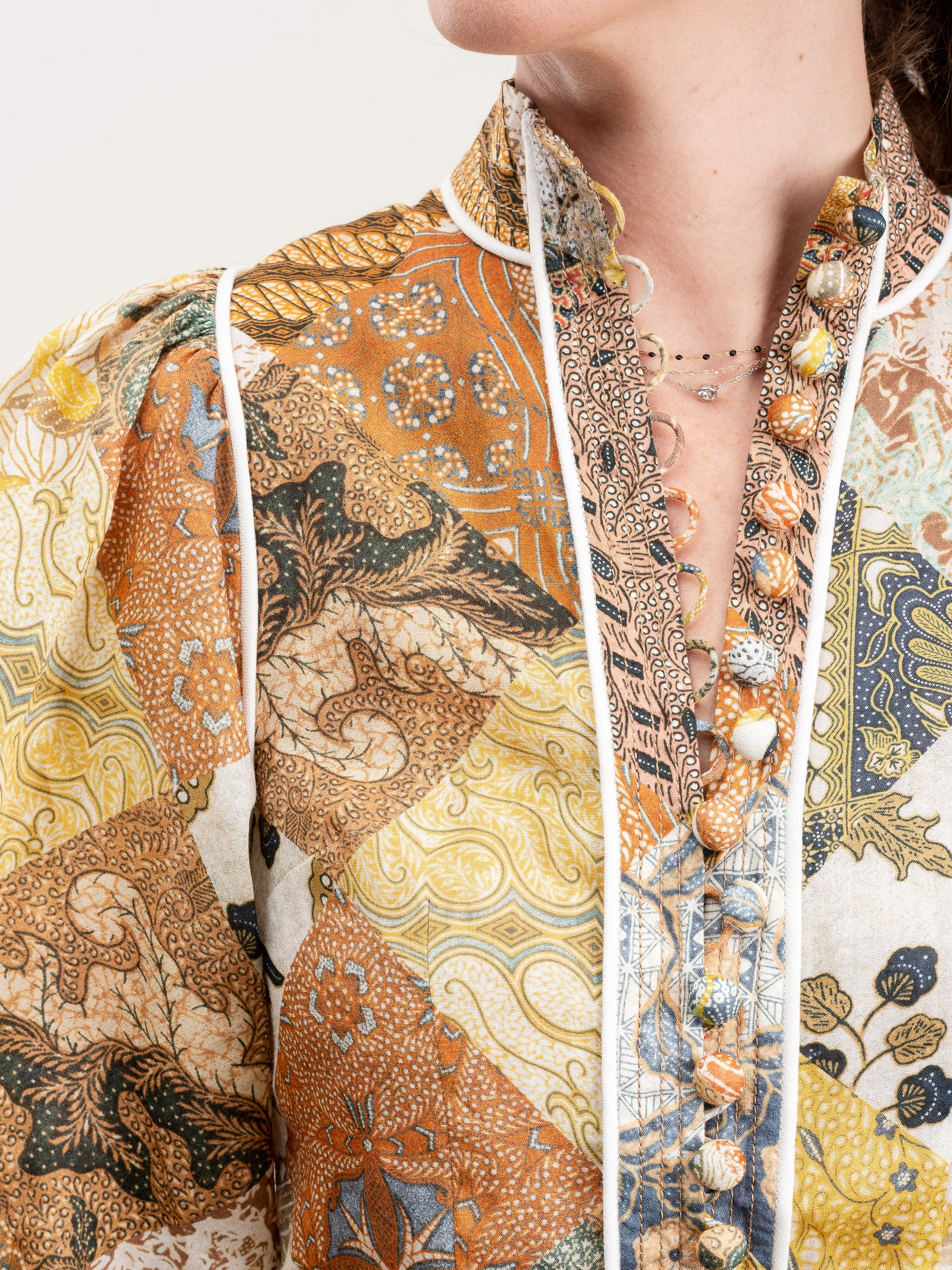 brightside piped body shirt - batik patch