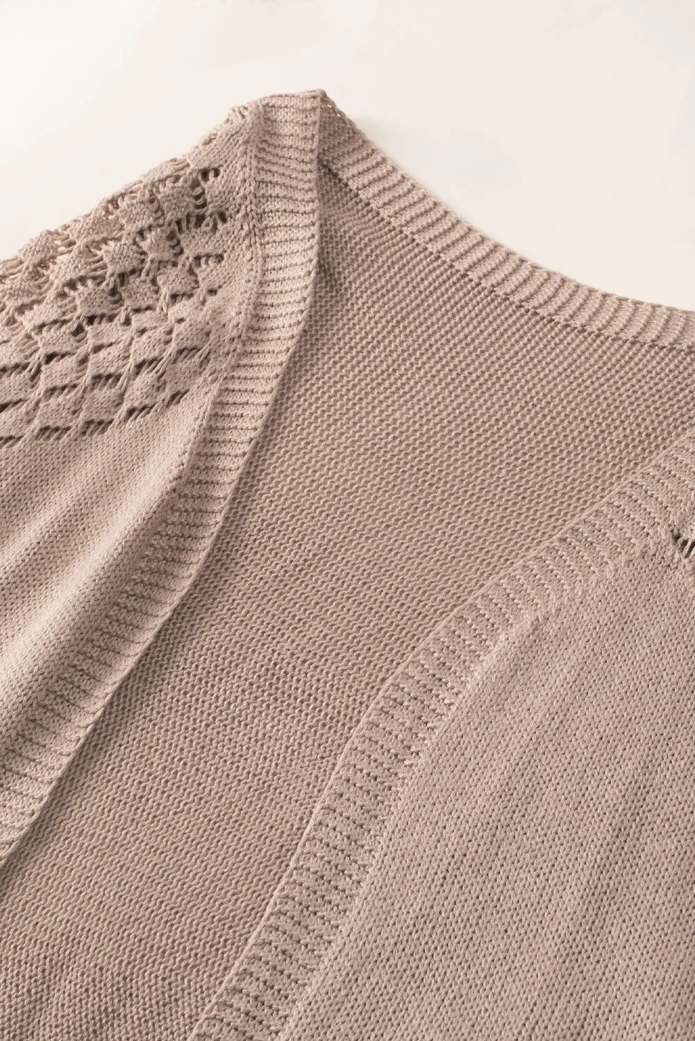 Brown Hollowed Contrast Sleeve Open Fron Cardigan