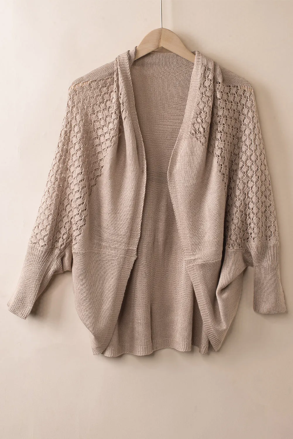 Brown Hollowed Contrast Sleeve Open Fron Cardigan