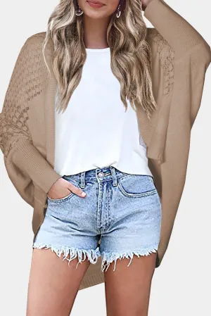 Brown Hollowed Contrast Sleeve Open Fron Cardigan