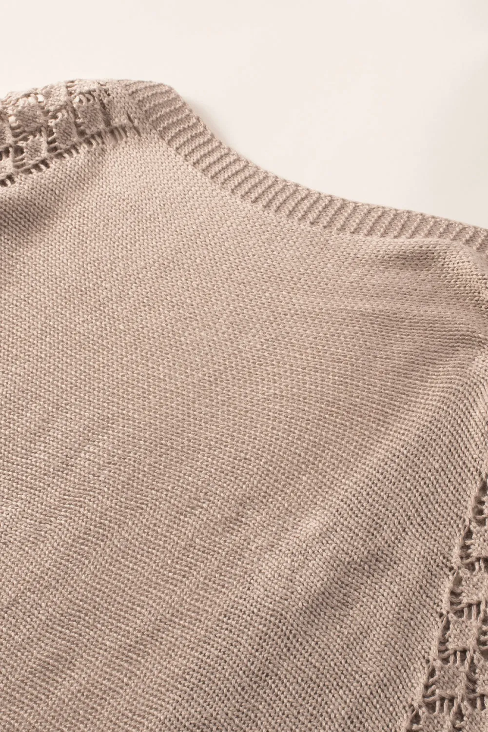 Brown Hollowed Contrast Sleeve Open Fron Cardigan