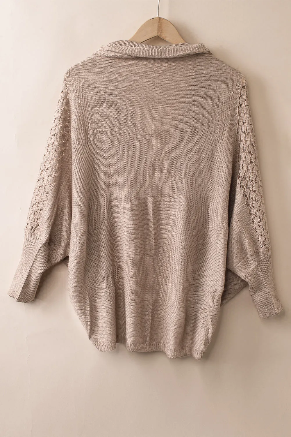 Brown Hollowed Contrast Sleeve Open Fron Cardigan