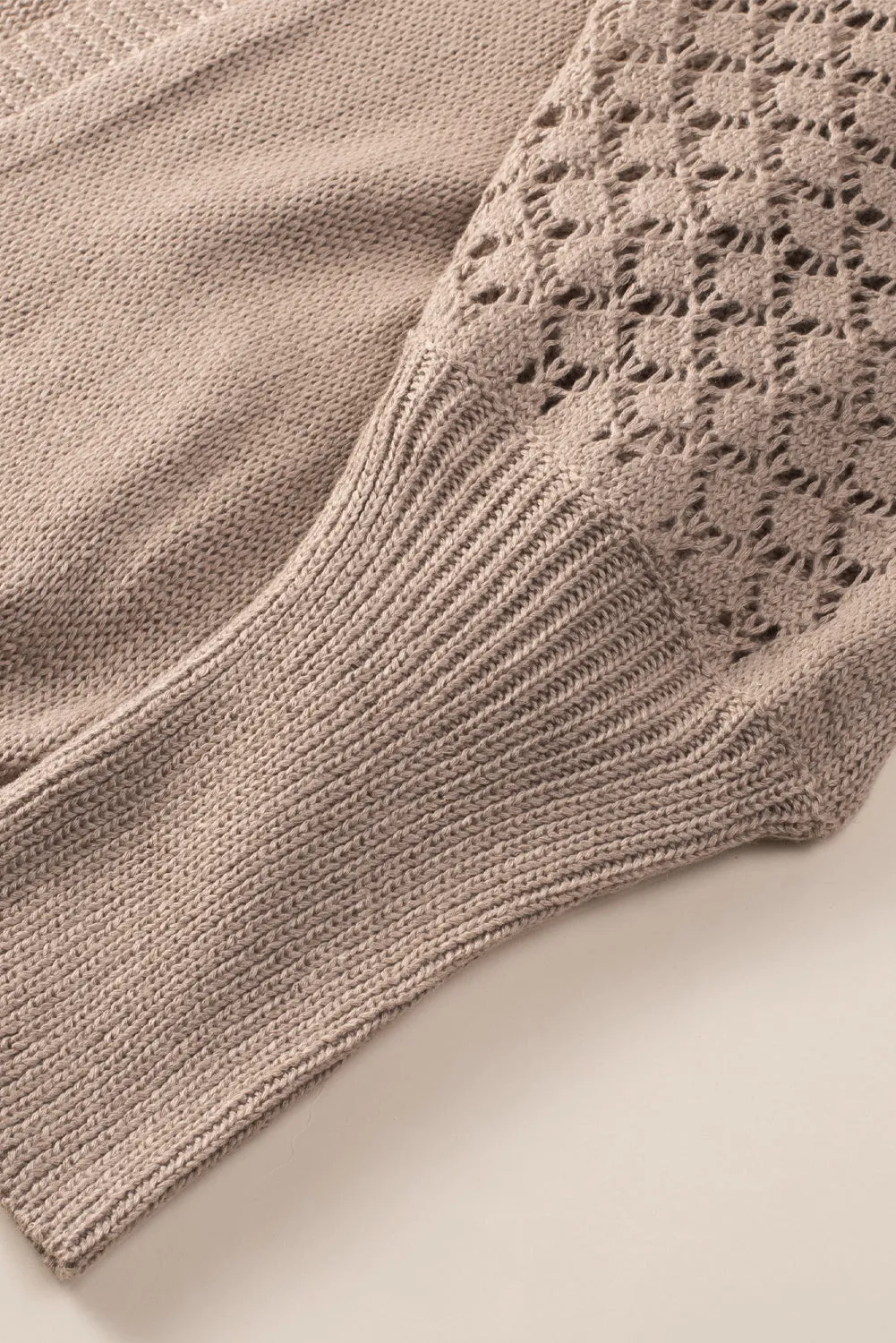 Brown Hollowed Contrast Sleeve Open Fron Cardigan