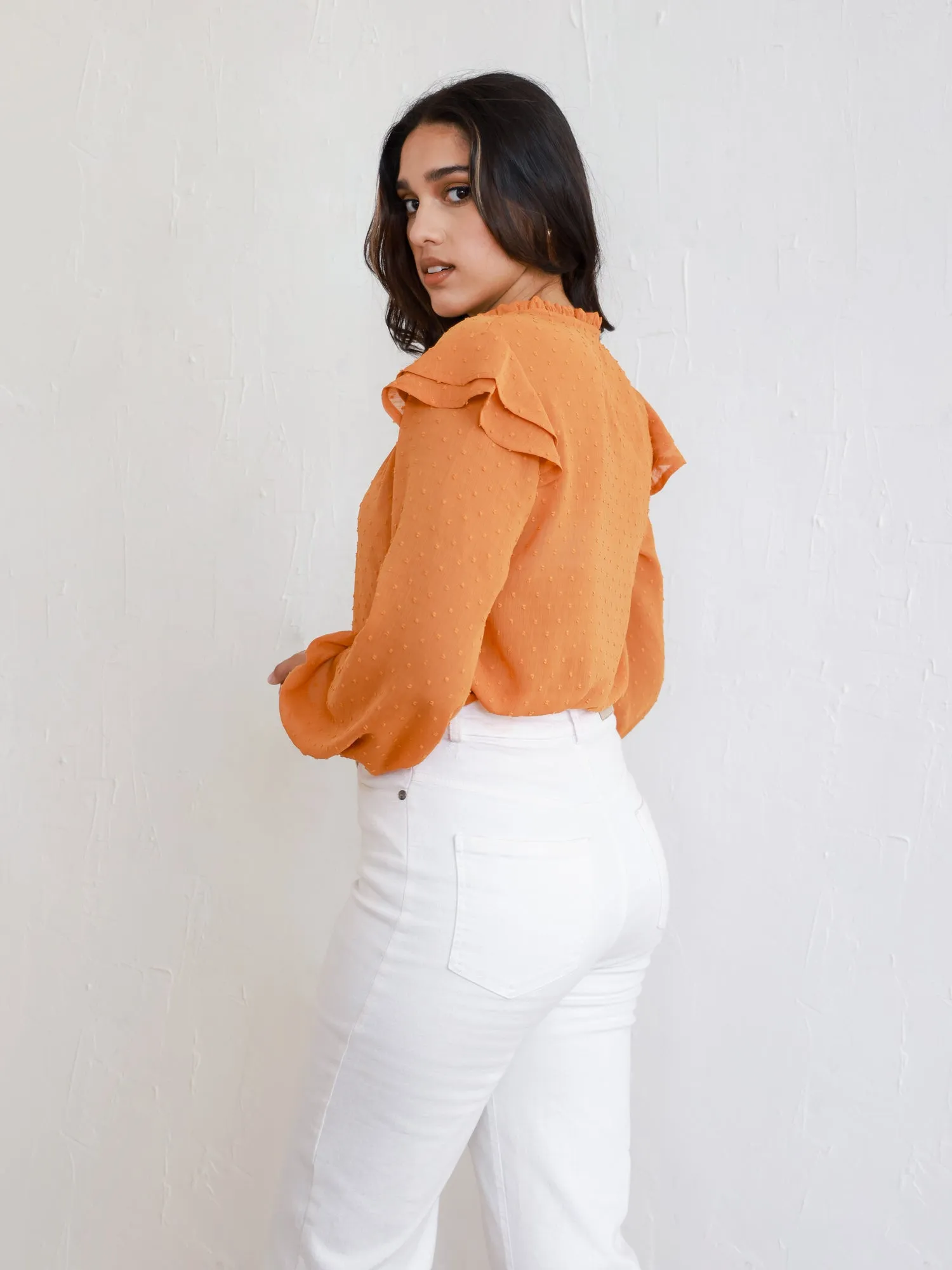 Button Down Balloon Sleeve Top
