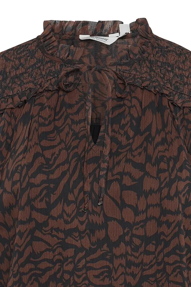 b.young long sleeve print blouse brown