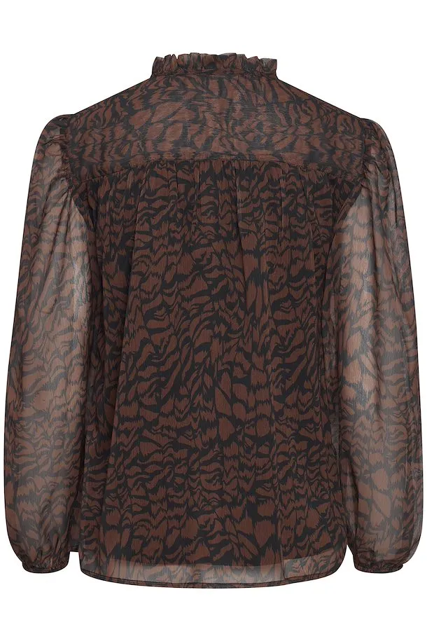 b.young long sleeve print blouse brown