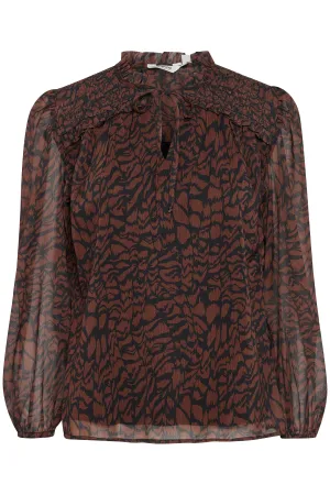 b.young long sleeve print blouse brown