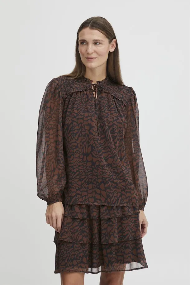 b.young long sleeve print blouse brown