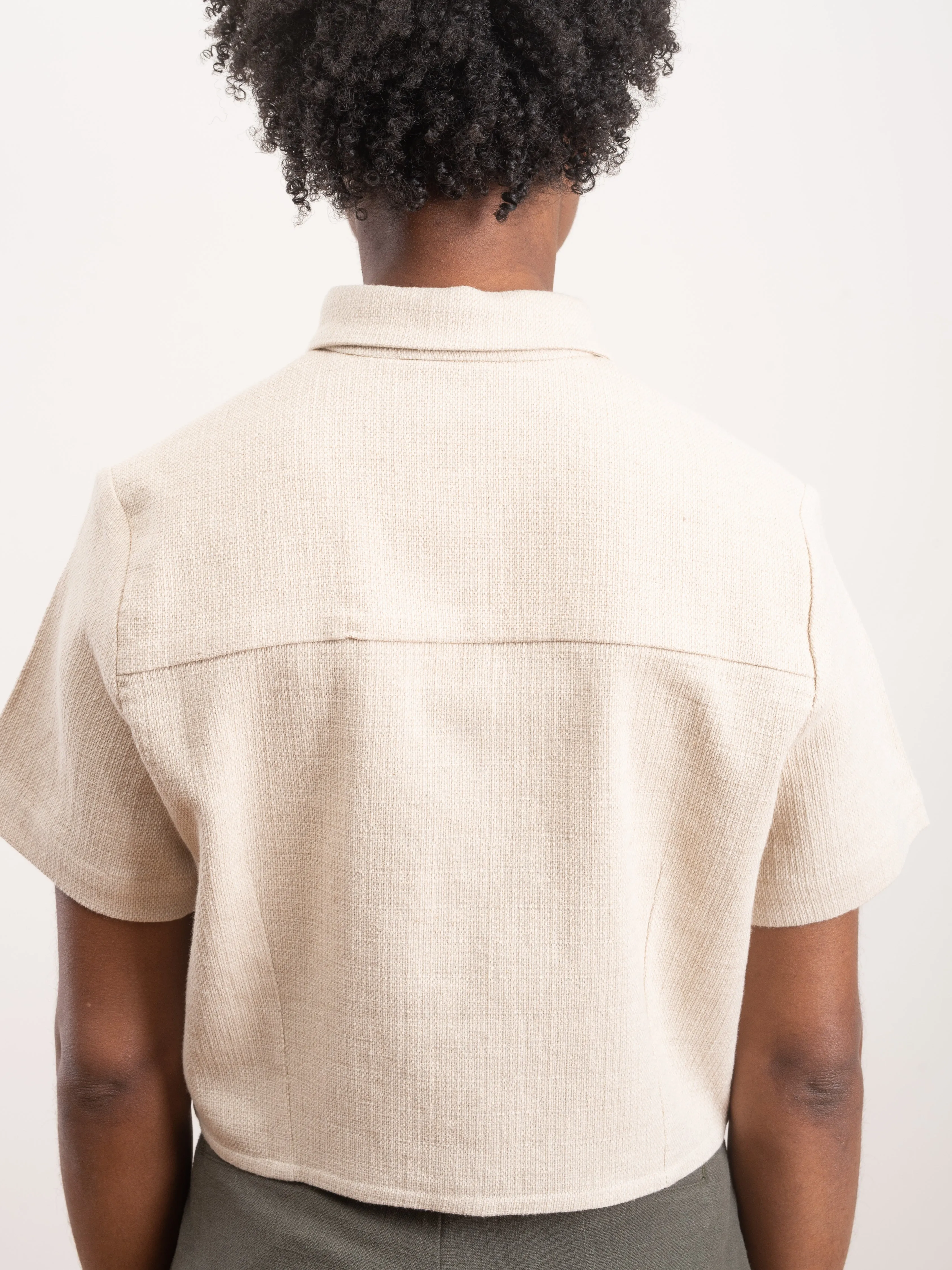 cropped button down shirt - oatmeal
