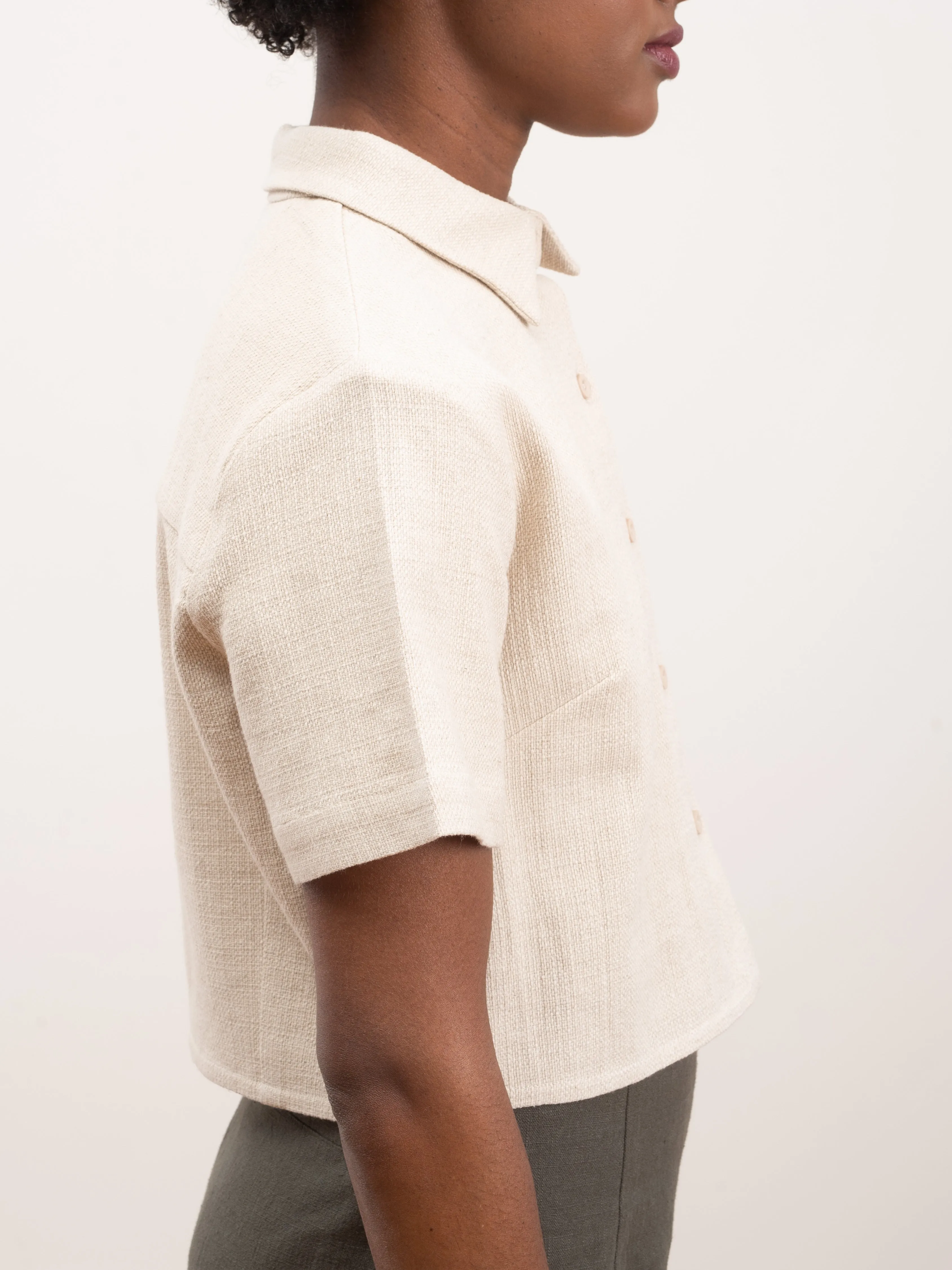 cropped button down shirt - oatmeal