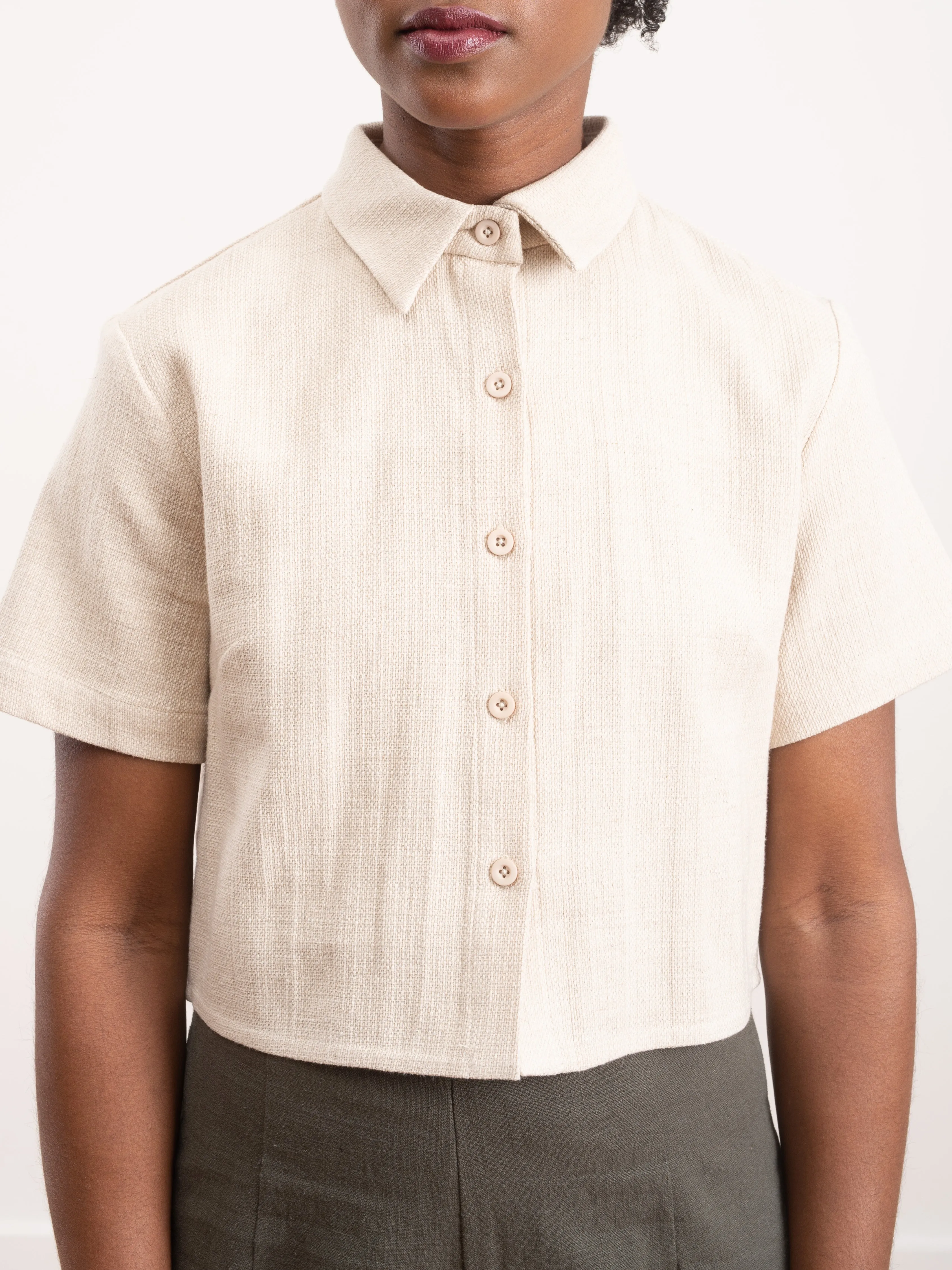 cropped button down shirt - oatmeal