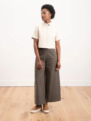 cropped button down shirt - oatmeal