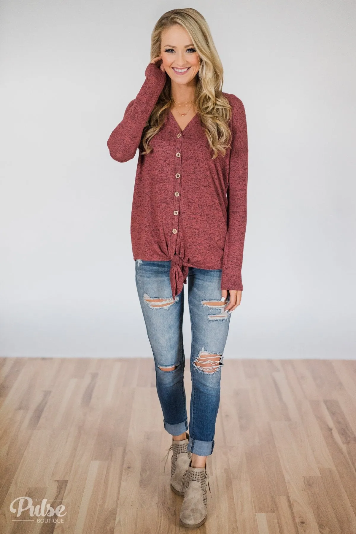 Dearly Loved Button Down Top- Dusty Maroon