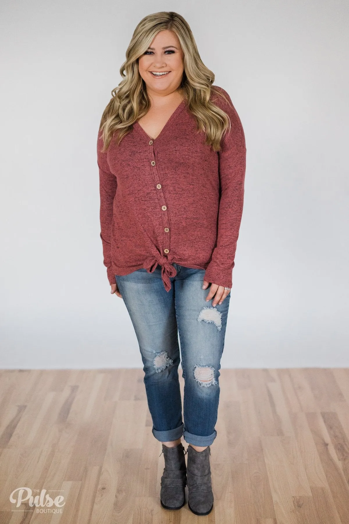 Dearly Loved Button Down Top- Dusty Maroon