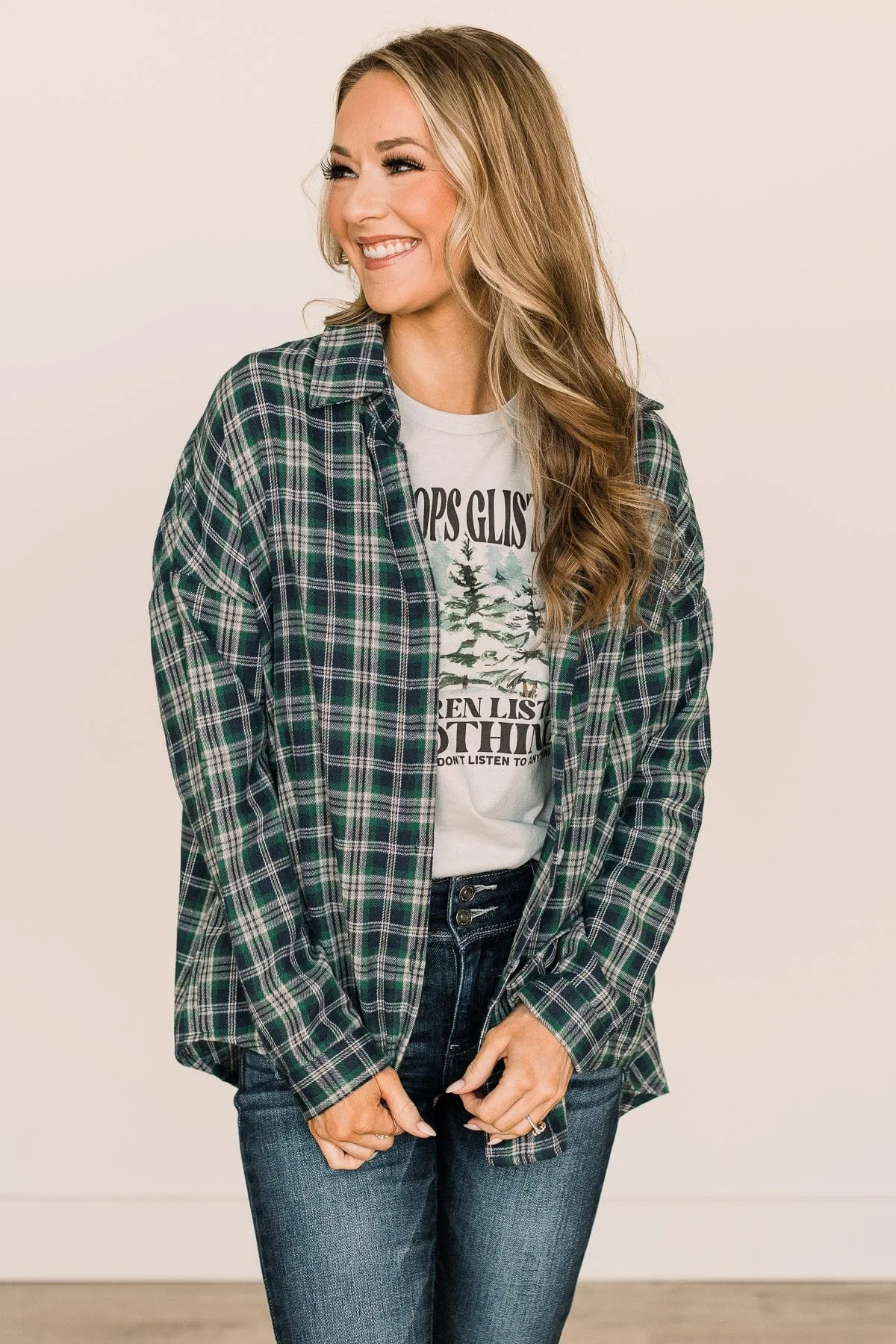 Doing What's Best Plaid Button Top- Green & Navy