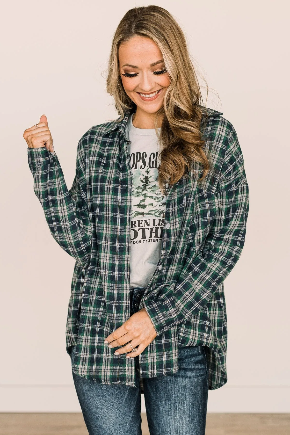 Doing What's Best Plaid Button Top- Green & Navy