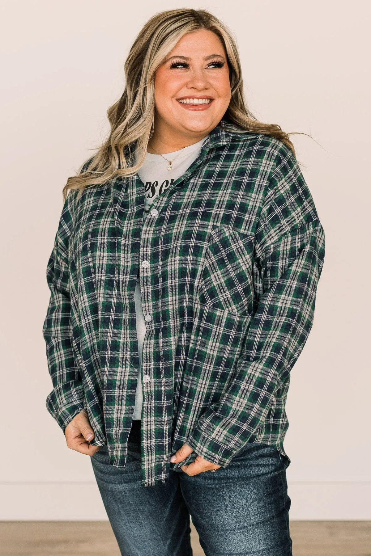 Doing What's Best Plaid Button Top- Green & Navy