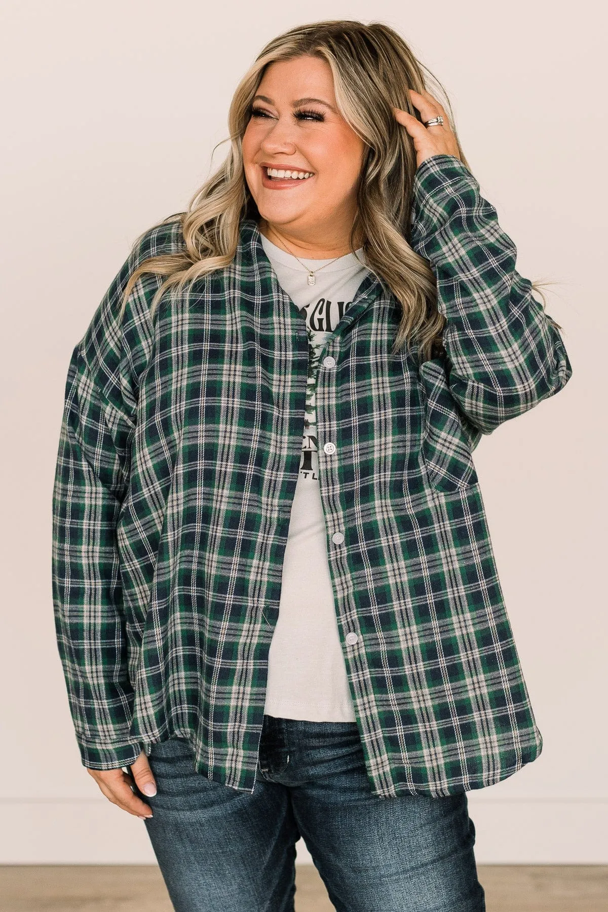 Doing What's Best Plaid Button Top- Green & Navy