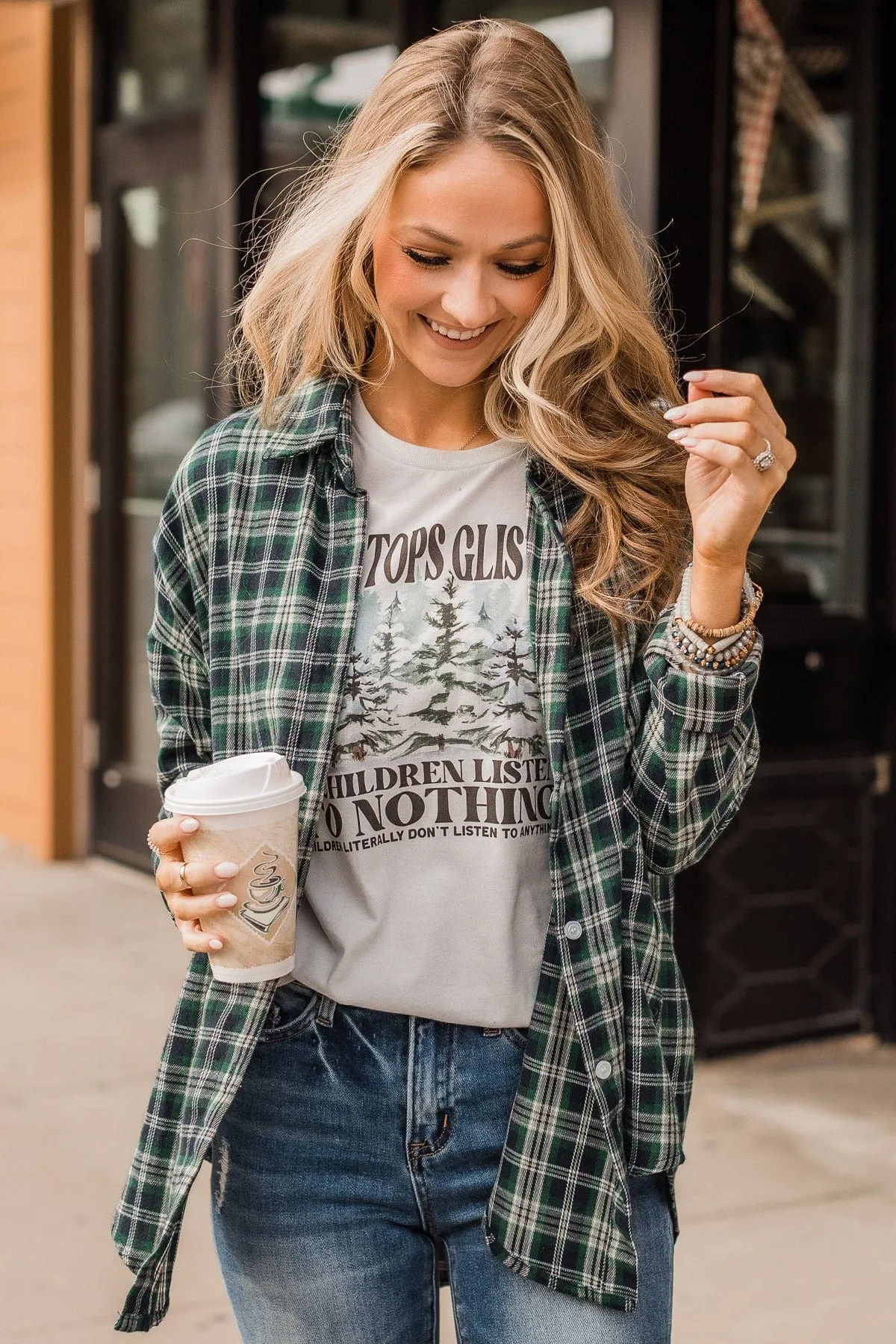 Doing What's Best Plaid Button Top- Green & Navy