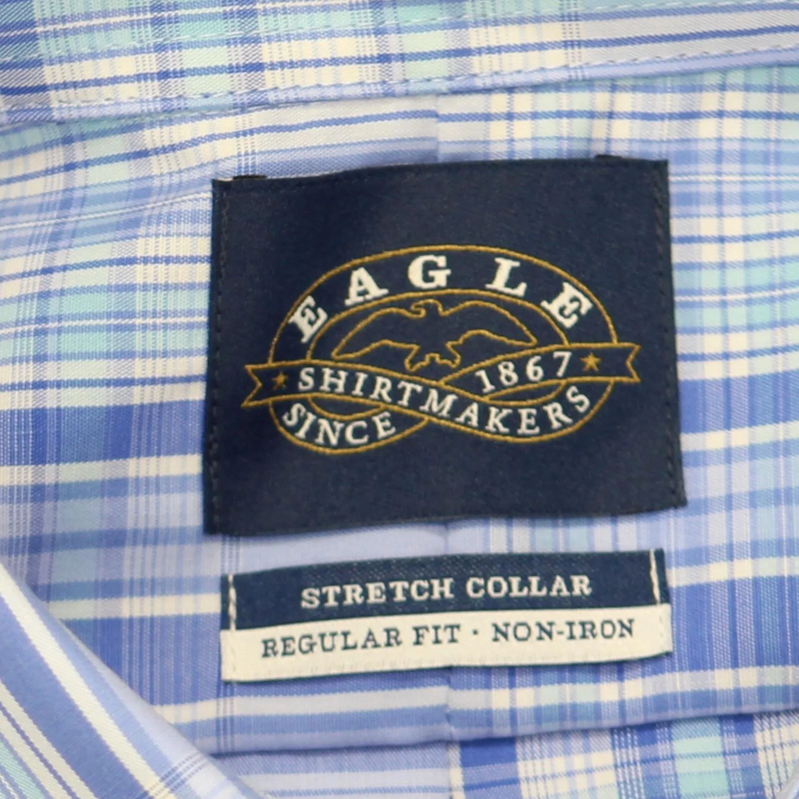 Eagle Men's Non-Iron Stretch Collar Plaid Dress Shirt Lake Blue M 15 32-33