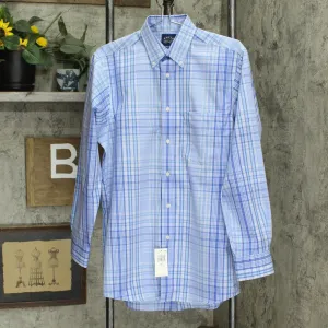Eagle Men's Non-Iron Stretch Collar Plaid Dress Shirt Lake Blue M 15 32-33