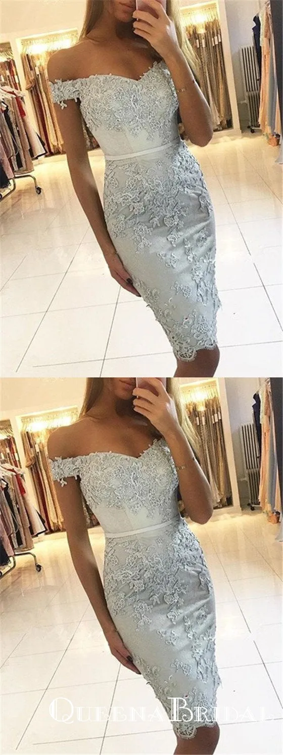 Elegant Off-the-Shoulder Appliques 2019 Sheath Short Homecoming Dresses, QB0834