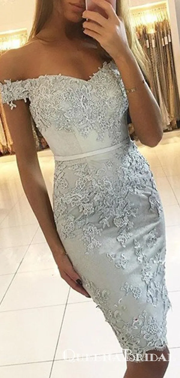 Elegant Off-the-Shoulder Appliques 2019 Sheath Short Homecoming Dresses, QB0834