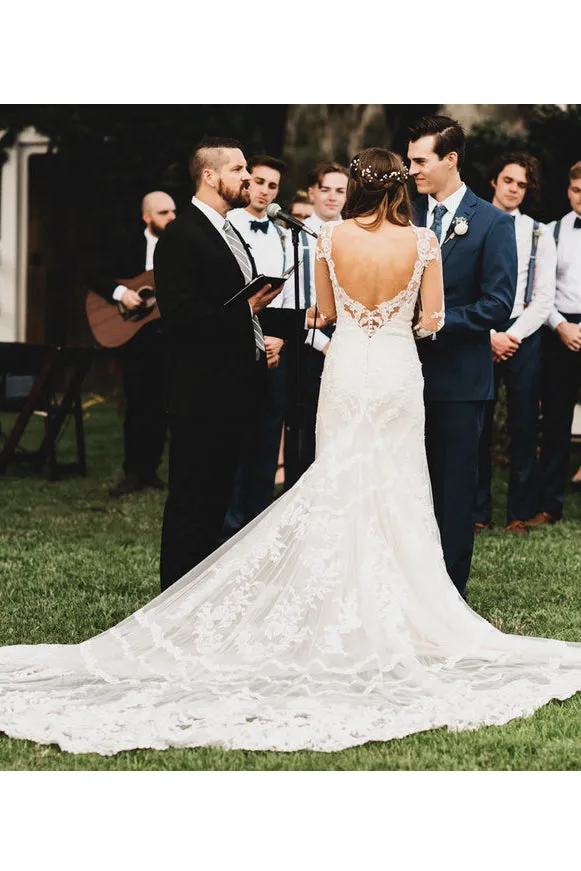 Enchanting Long Sleeves Bohemian Cathedral Train Wedding Dress-715632