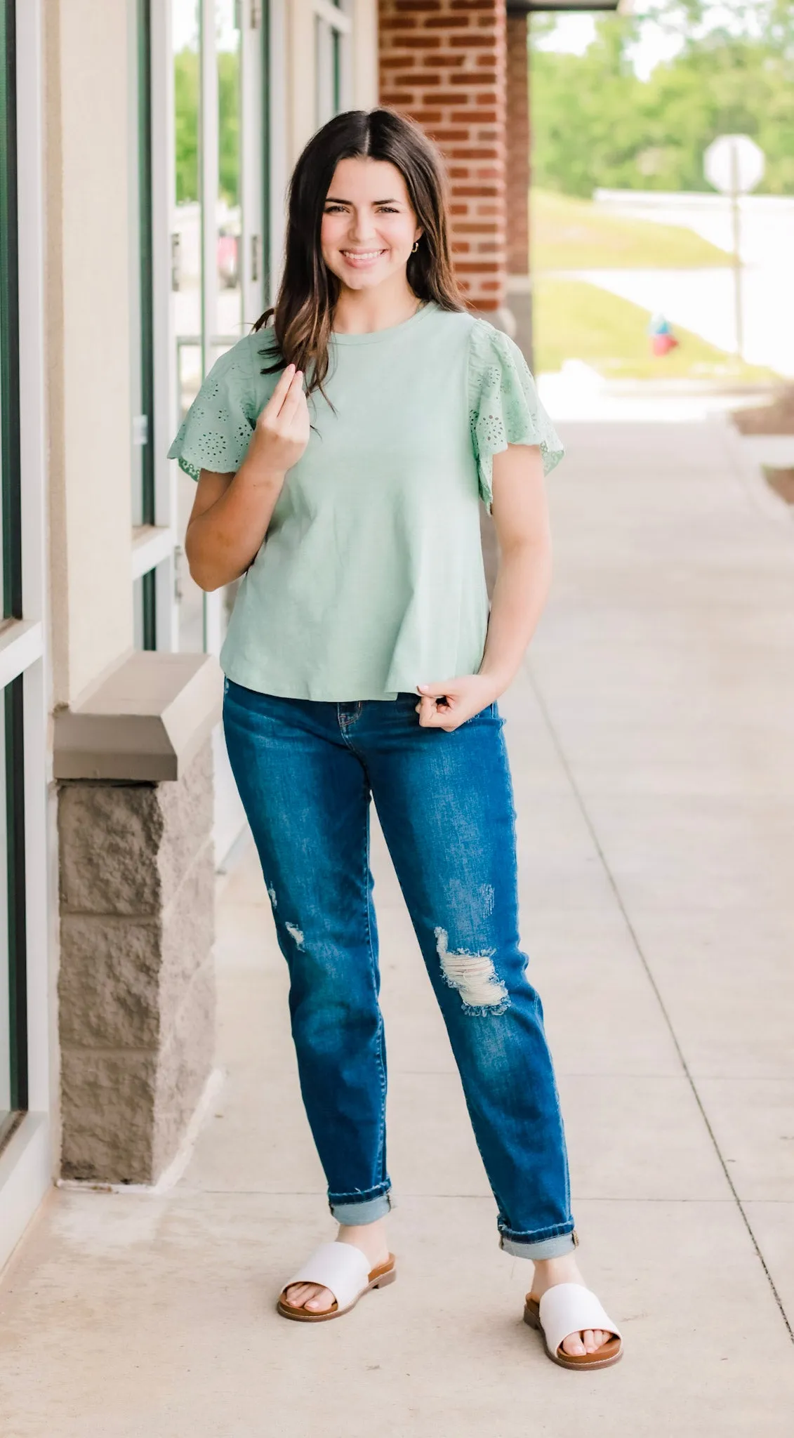 Feeling Free Eyelet Sleeve Top