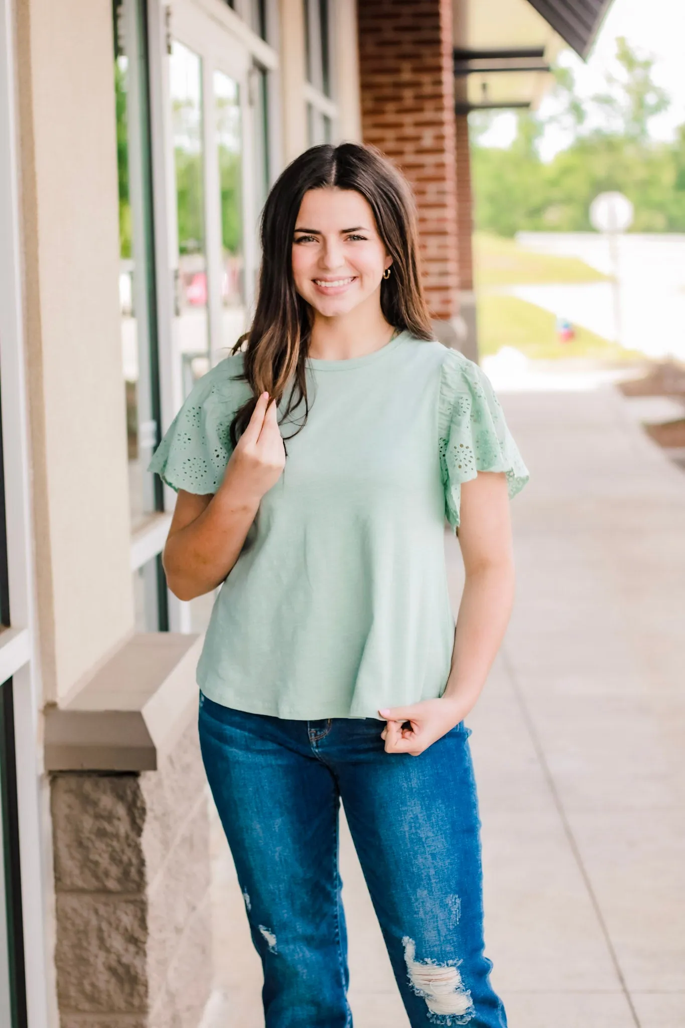 Feeling Free Eyelet Sleeve Top