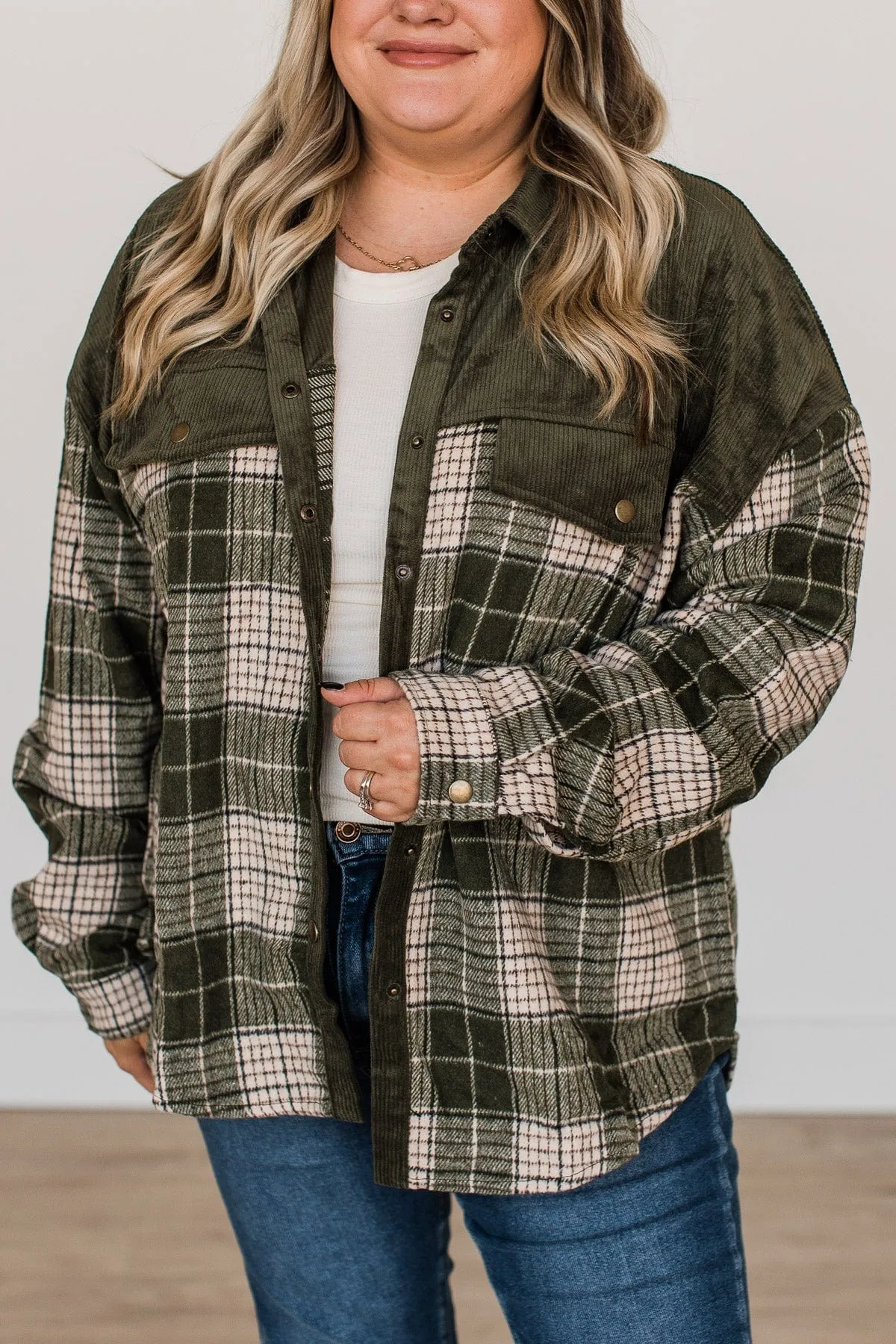Fresh Pick Plaid Shirt Jacket- Dark Olive
