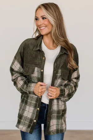 Fresh Pick Plaid Shirt Jacket- Dark Olive